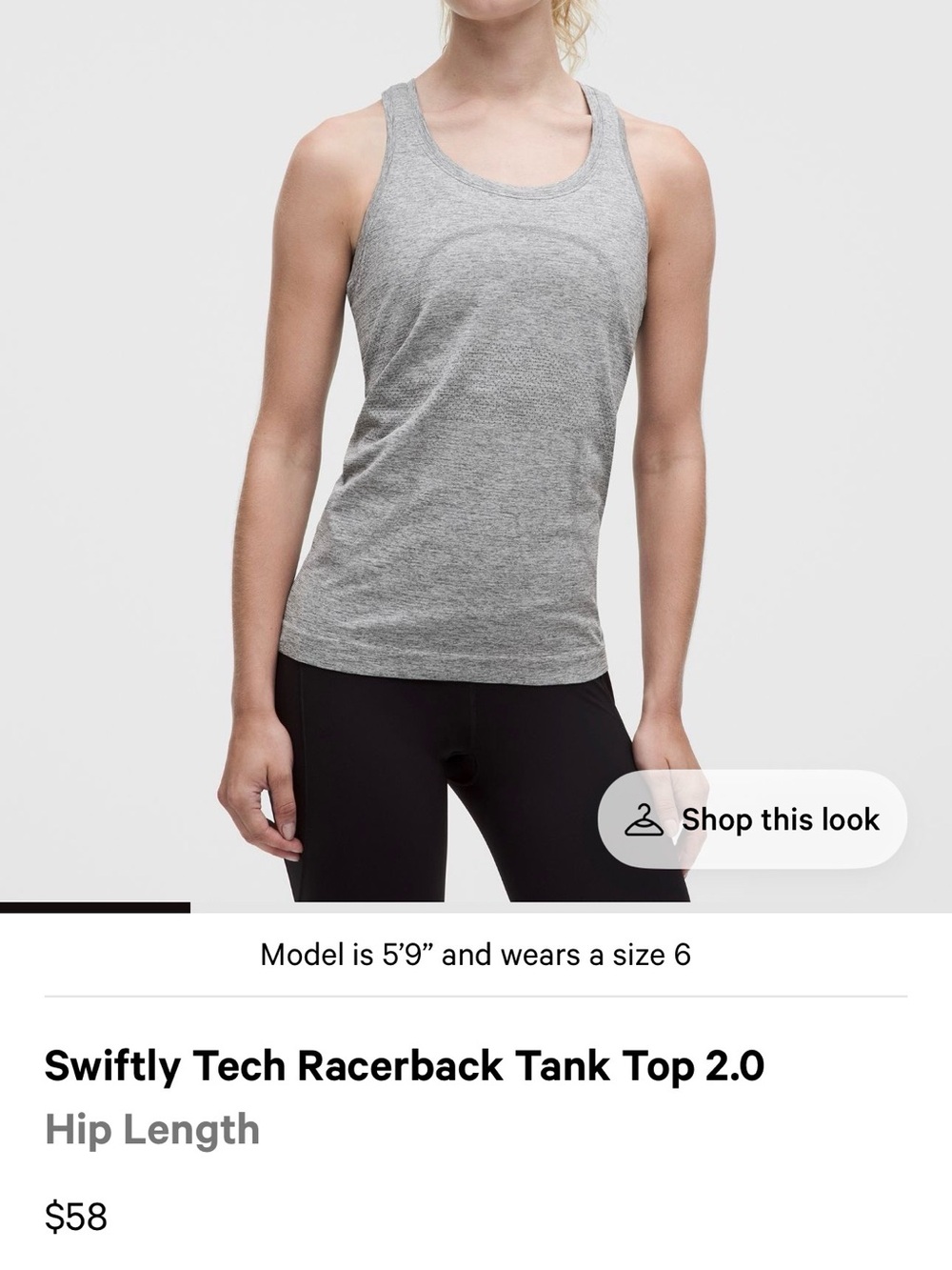 Lululemon Swiftly Tank Hip Length Size 10 gray